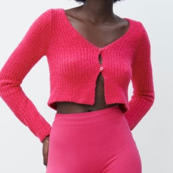 EUC ZARA PINK CROPPED CARDIGAN, size small - Picture 2 of 5